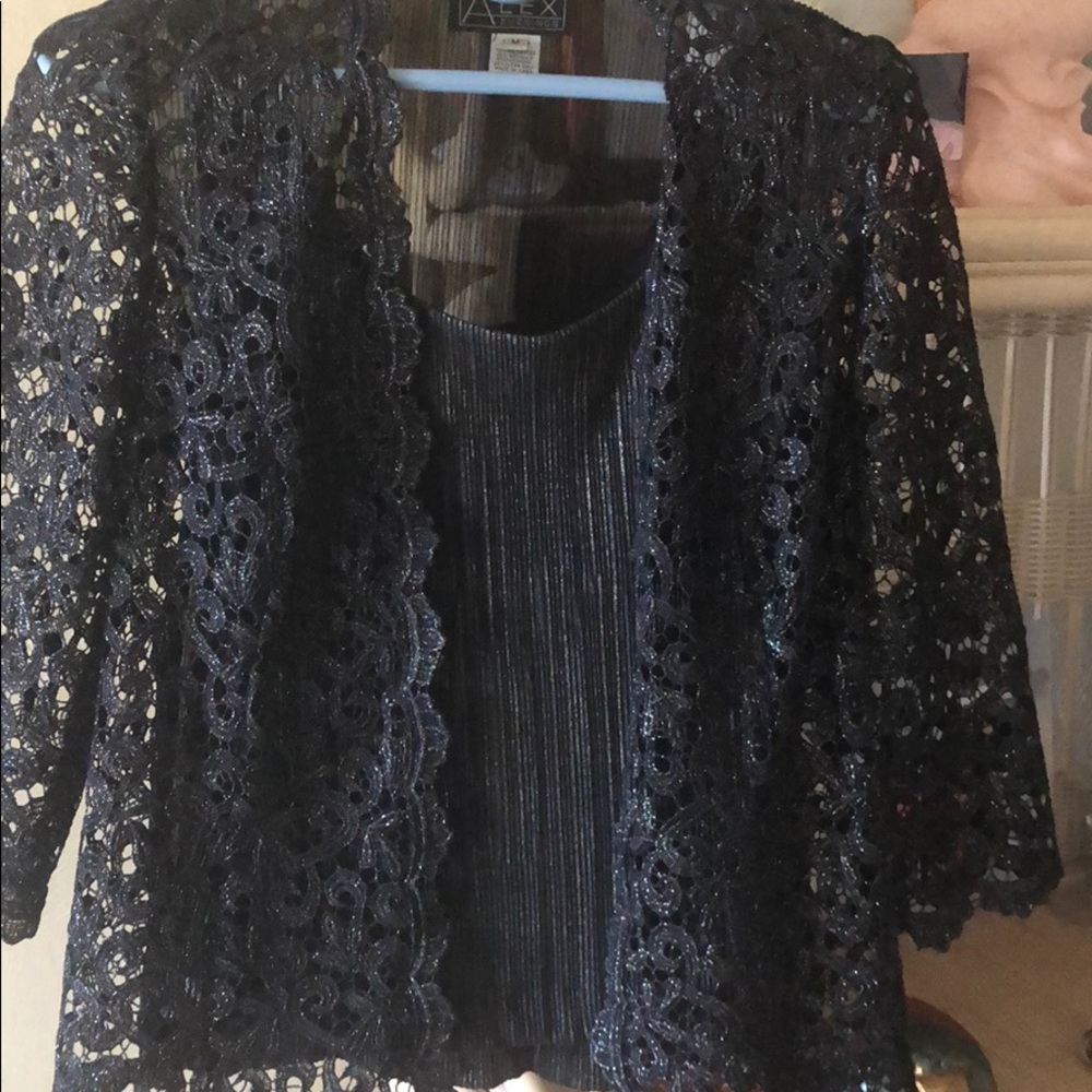Elegant Cami and lace jacket  black silver